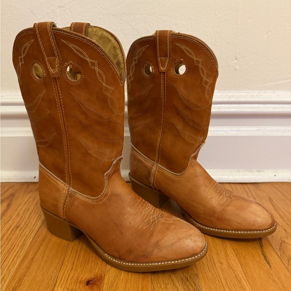 Vintage ACME Brown Leather Western Pull On Boots 2507 Mens 6 D Womens 8